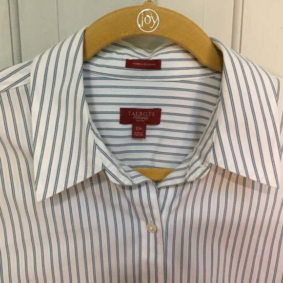 Talbots White and Blue Striped Button Down Cotton Shirt - Picture 4 of 12